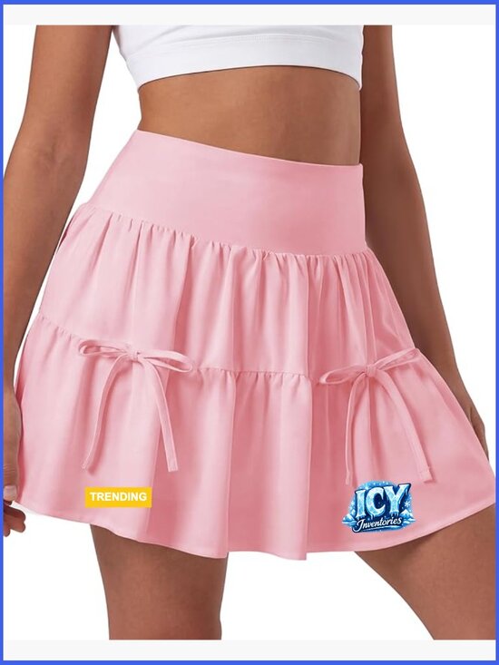 High Waist Athletic Skorts Flowy Mini Cake Skirt with Shorts Pockets